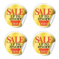 Sale stickers with shopping basket up to 15,25,35,45 percent off vector