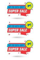 Abstract colorful origami sale labels set. Sale 35, 45, 55 percent off discount vector