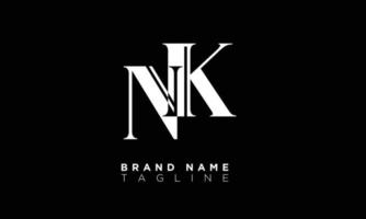 alfabeto letras iniciales monograma logo nk, kn, n y k vector