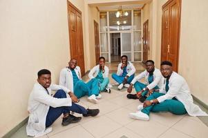 Group of african male medical students in college. photo