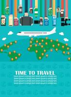 Time to travel, with plane and world map .Lorem ipsum is simply text vector