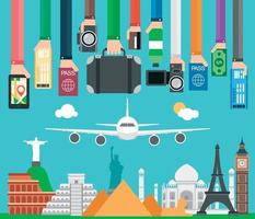 Travel composition with famous world modern flat design vector