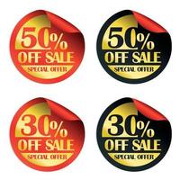 Red and black 50, 30 percent off sale, special offer stickers set vector