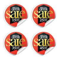 Sale stickers with black ribbon 15,25,35,45 percent off