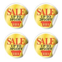 Sale stickers with shopping basket up to 10,20,30,40 percent off