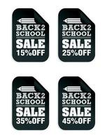 Back to school sale 15, 25, 35, 45 percent off black stickers set vector