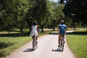 Young multiethnic couple having a bike ride in nature photo