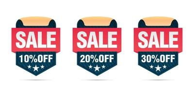 Retro set of sale badges 10, 20, 30 percent off vector