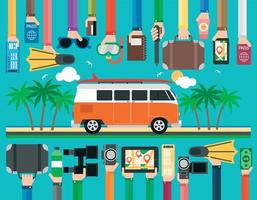 Summer travel flat design with minibus vector