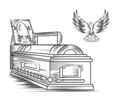 ataúd funerario y paloma vector