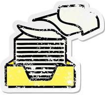 distressed sticker of a cute cartoon stacked papers vector