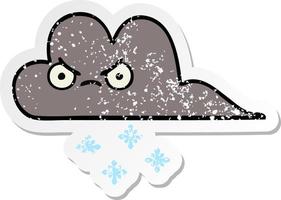 distressed sticker of a cute cartoon storm snow cloud vector