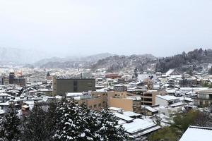 View of the city takayama in Japan in the snow photo