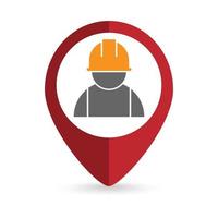 puntero de mapa con icono de trabajador de la construcción. ilustración vectorial vector