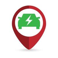 Map pointer with eco car icon. Vector illustration.