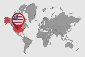 pin mapa con la bandera de estados unidos en el mundo map.vector ilustración. vector