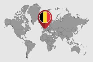 pin mapa con bandera bélgica en mapa mundial.ilustración vectorial. vector