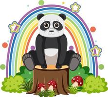 lindo panda en tocón en estilo de dibujos animados plana vector