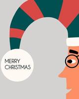 Postcard with a Christmas elf. Vector illustration in flat style