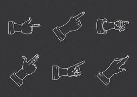 hands pointing in white line style vector