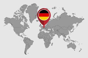 pin mapa con la bandera de alemania en el mundo map.vector ilustración. vector