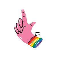 mano lgbt con pulsera de arcoiris vector