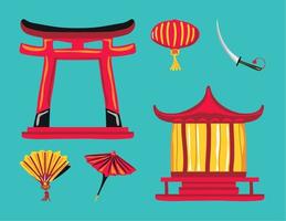 japanese traditional icons set vector