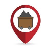 Map pointer with coal wagon icon. Vector illustration.