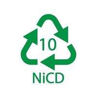 Battery recycling code 10 NiCD . Vector illustration