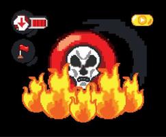 pixelated skull in flame vector