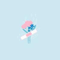 Sticking plaster with flowers on blue background, adhesive bandage with wildflower for first aid, design element vector