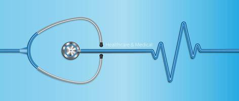 fondo de atención médica estetoscopio realista, concepto de atención médica, ilustración vectorial