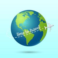 Earth and plane with time to travel the world concept, vector illustration