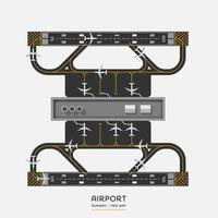 Top view of airport runway and taxi way with airplane, vector illustration