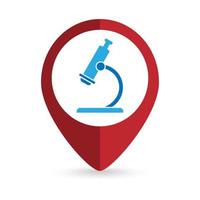 Map pointer with microscope icon. Vector illustration.