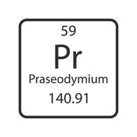 Praseodymium symbol. Chemical element of the periodic table. Vector illustration.