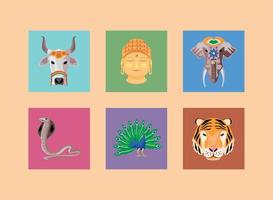 buddha and indian animals vector