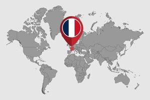 pin mapa con la bandera de francia en el mundo map.vector ilustración. vector