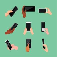 set of hands with smartphone vector