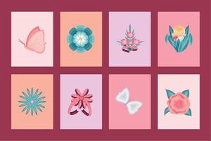 icon set flowers and ribbon vector