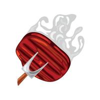 hot steak in fork vector