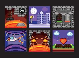 set of pixelated screen game vector