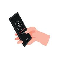 hand with playlist mobile app vector