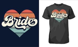 texto retro de novia con camiseta colorida retro en forma de corazón vector