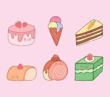 kawaii dessert icons collection vector