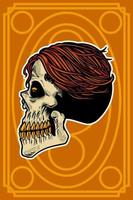 cabeza de calavera dibujada a mano con ilustración de tarjeta de pelo fresco vector