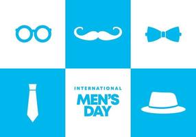 cartel de banner de fondo del día de los hombres con gafas, bigote, corbata, sombrero vector