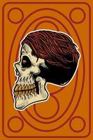 hand drawn skull head with cool hair card illustration vector