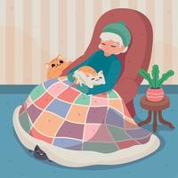 granny with her cats vector