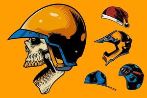 hand drawn skull with various helm vector illustration set